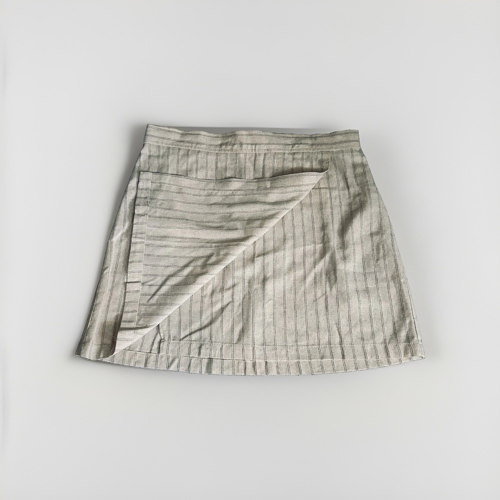 Max Studio Casual Striped Skirt XL Linen Blend Faux Wrap Coastal Preppy NWT $118